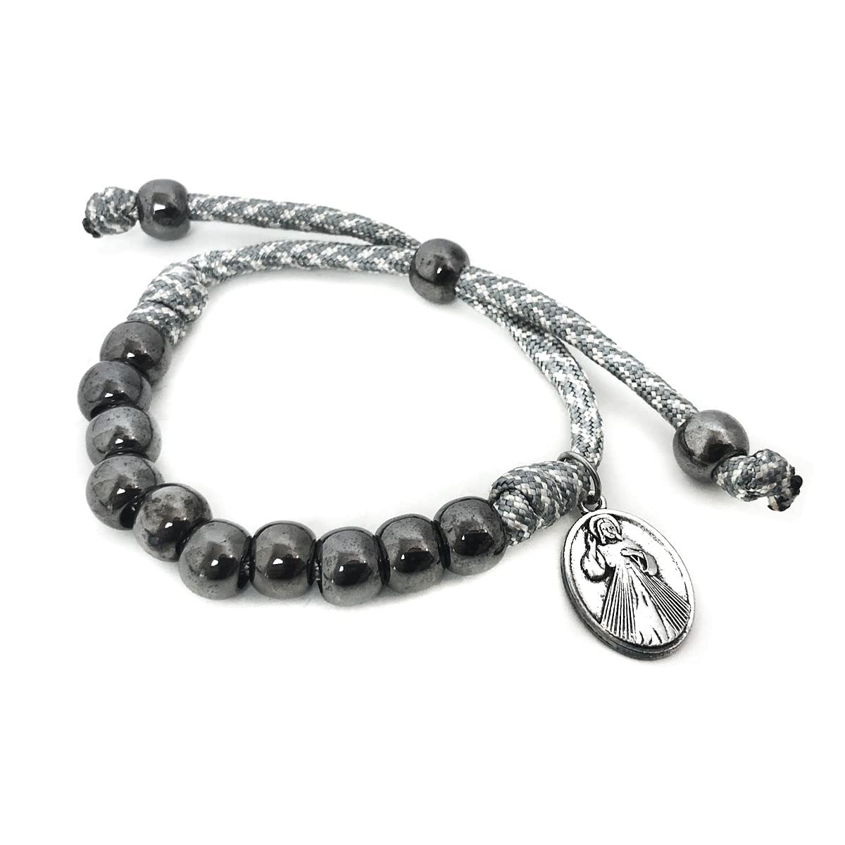 Divine Mercy Silver Paracord Rosary and Bracelet Set