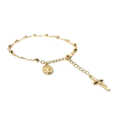 Catholic Rosary Bracelet with Our Lady of Graces Medal and Crucifix Charm - 14K Gold Plated