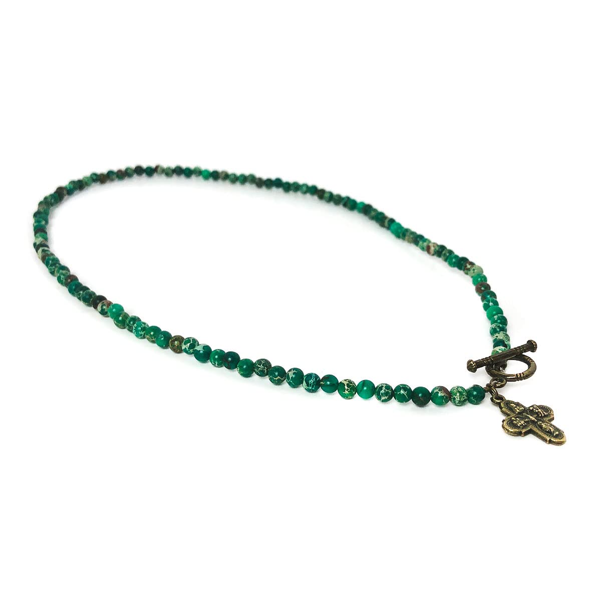 Four Way Medal Green Sandstone Front Toggle Clasp Necklace and Rosary Bracelet Set by DALIA LORRAINE