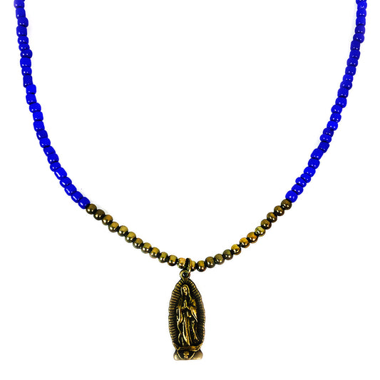 Our Lady of Guadalupe Necklace for Women Bead Necklace with Lapis Lazuli Stone Bead Bracelet with Crucifix Set by DALIA LORRAINE