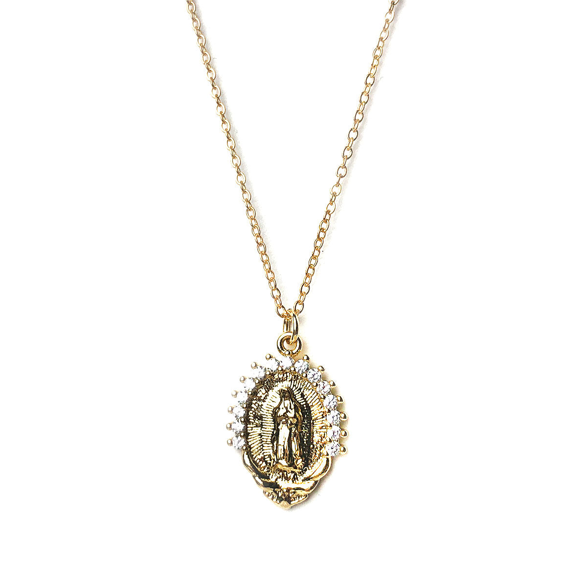 Our Lady of Guadalupe Virgin Mary Necklace, 14K Gold Plated