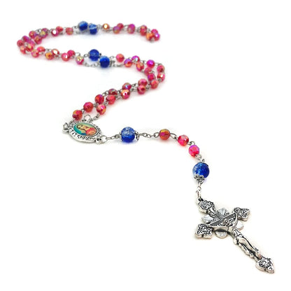 Immaculate Heart of Mary Red and Blue Crystal Cut Rosary Set