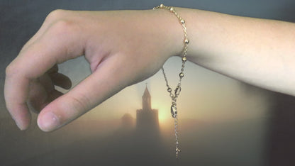 Catholic Rosary Bracelet with Our Lady of Graces Medal and Crucifix Charm - 14K Gold Plated
