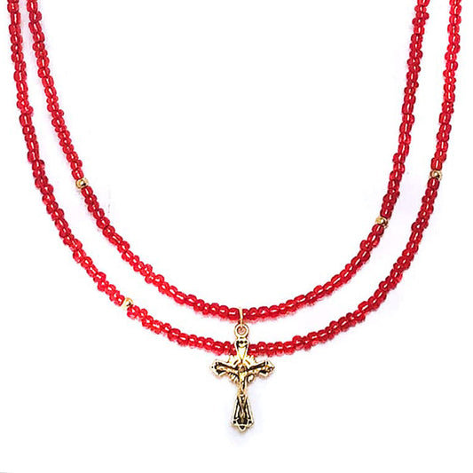 Crucifix Necklace for Women Layered Necklace with Rosary Bracelet Set by DALIA LORRAINE