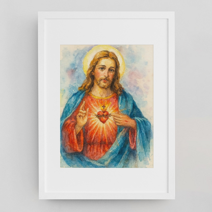 Sacred Heart of Jesus Watercolor Art – Catholic Rolled Poster | 5x7, 8x10, 11x14 Sizes