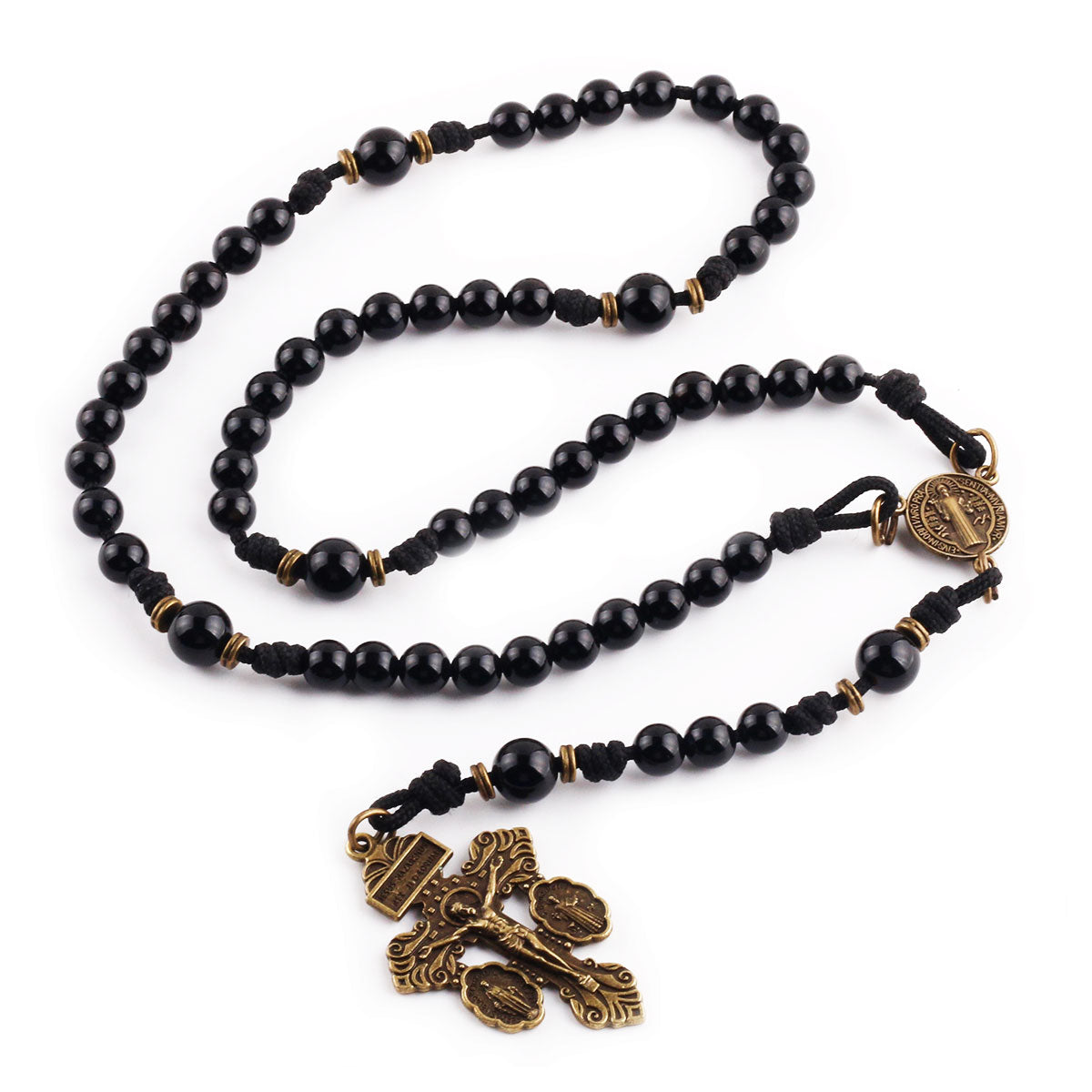 St. Benedict Black Onyx Stone Paracord Rosary