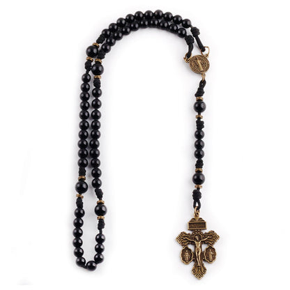 St. Benedict Black Onyx Stone Paracord Rosary