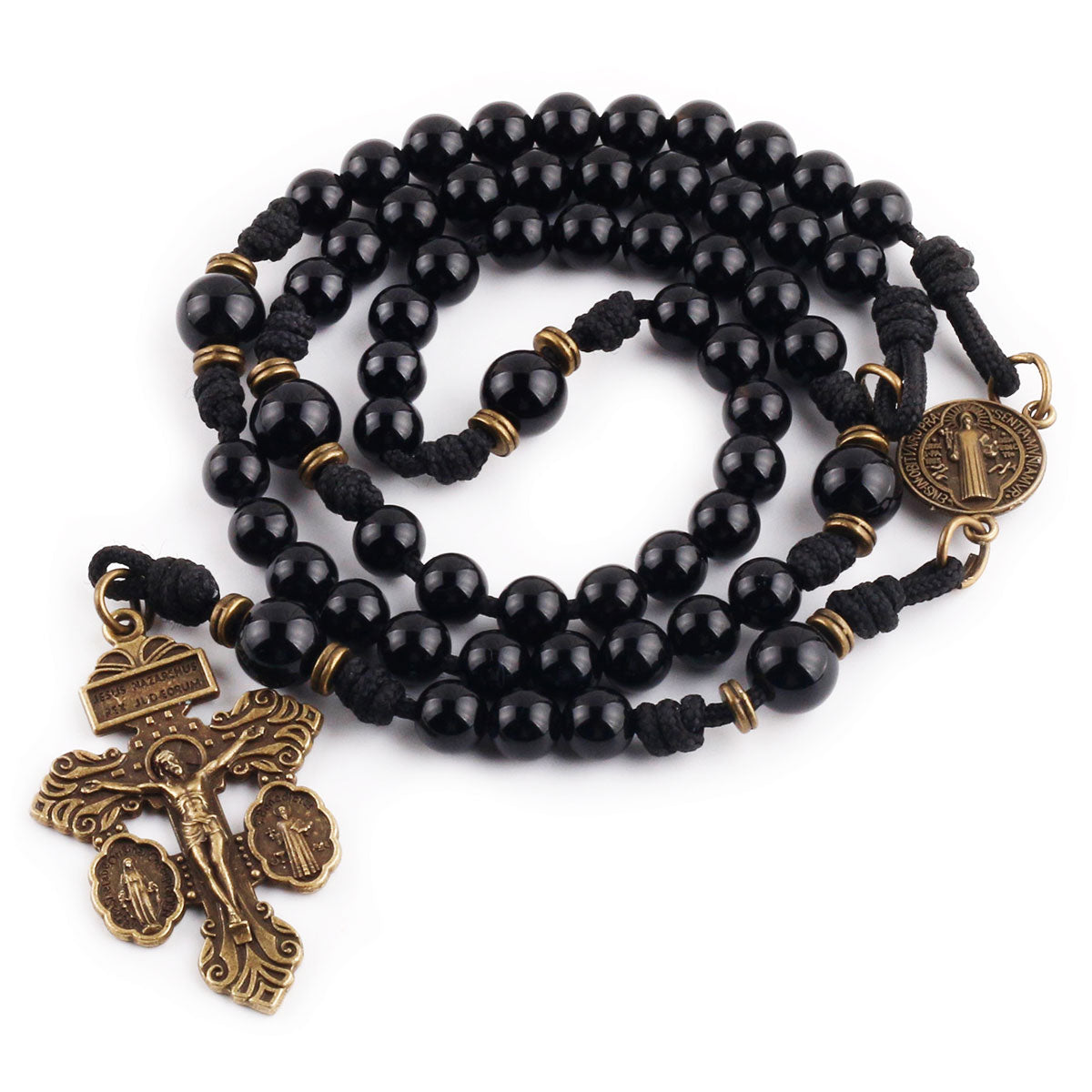 St. Benedict Black Onyx Stone Paracord Rosary