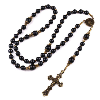 St. Benedict Medal Black Onyx Stone Rosary by Catholic Heirlooms