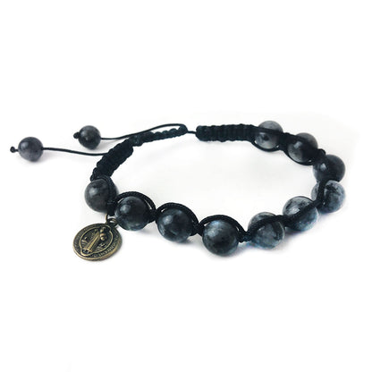 St. Benedict Black Labradorite 8mm Stone Cord Rosary Set