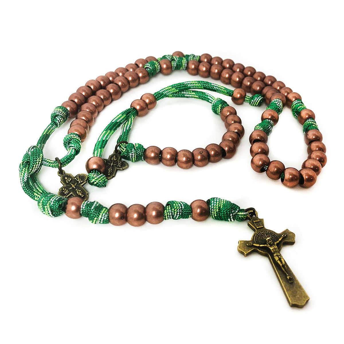 St. Jude Bronze and Green Paracord Rosary and Bracelet Set