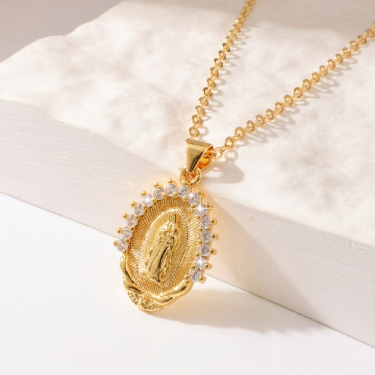 Our Lady of Guadalupe Virgin Mary Necklace, 14K Gold Plated