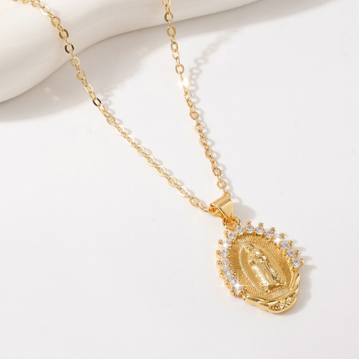 Our Lady of Guadalupe Virgin Mary Necklace, 14K Gold Plated