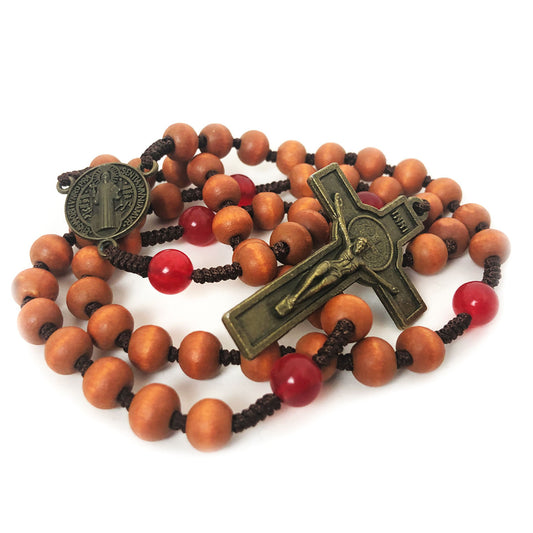 St. Benedict Wood & Stone Cord Rosary Set