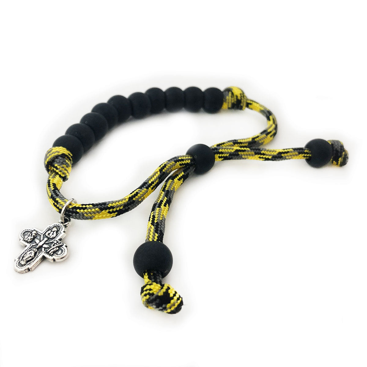 Four Way Medal Black and Yellow Paracord Rosary and Bracelet Set