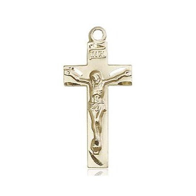 Crucifix Medal Necklace - 14K Gold Filled - 7/8 Inch Tall x 3/8 Inch Wide with 24" Chain
