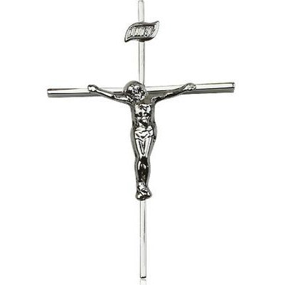 Crucifix Medal Necklace - Sterling Silver - 1 Inch Tall x 1/2 Inch Wide with 18" Chain