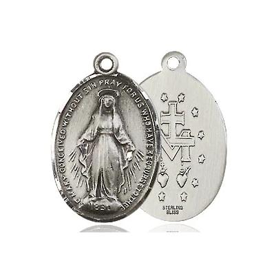 Miraculous Medal Necklace - Sterling Silver - 3/4 Inch Tall by 1/2 Inch Wide with 24" Chain