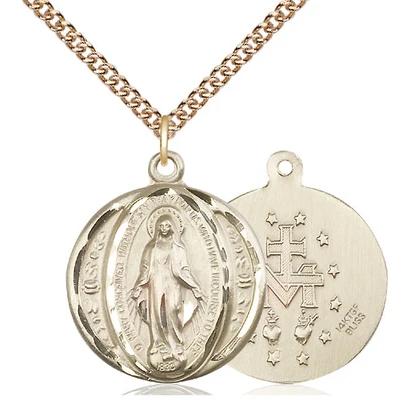 Miraculous Medal Necklace - 14K Gold Filled - 7/8 Inch Tall by 3/4 Inch Wide with 24" Chain