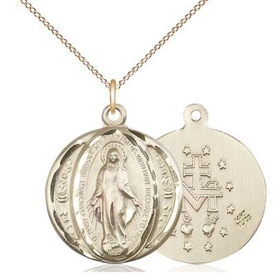 Miraculous Medal Necklace - 14K Gold - 7/8 Inch Tall by 3/4 Inch Wide with 18" Chain