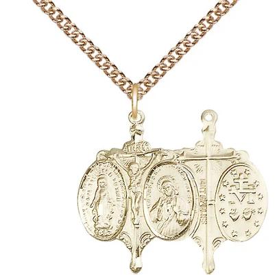 Miraculous Medal Necklace - 14K Gold Filled - 7/8 Inch Tall by 5/8 Inch Wide with 24" Chain
