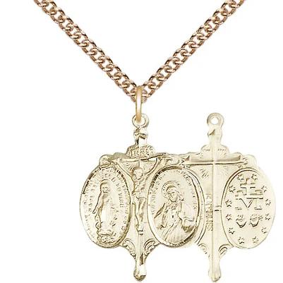 Miraculous Medal Necklace - 14K Gold - 7/8 Inch Tall by 5/8 Inch Wide with 24" Chain