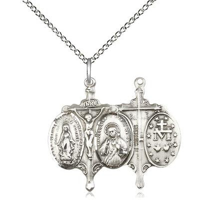 Crucifix Medal Necklace - Sterling Silver - 7/8 Inch Tall x 5/8 Inch Wide with 18" Chain