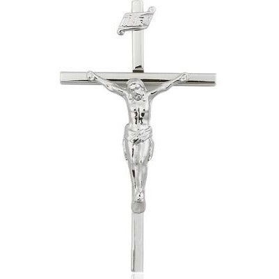 Crucifix Medal Necklace - Sterling Silver - 1-3/4 Inch Tall x 1 Inch Wide with 24" Chain