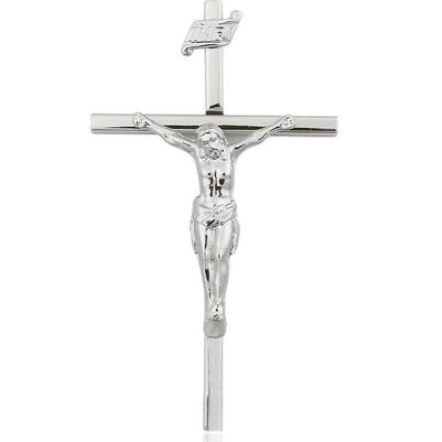 Crucifix Medal Necklace - Sterling Silver - 1-3/4 Inch Tall x 1 Inch Wide with 18" Chain