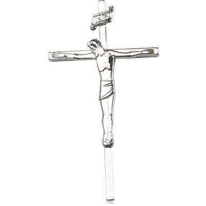 Crucifix Medal Necklace - Sterling Silver - 1-7/8 Inch Tall x 1 Inch Wide with 18" Chain