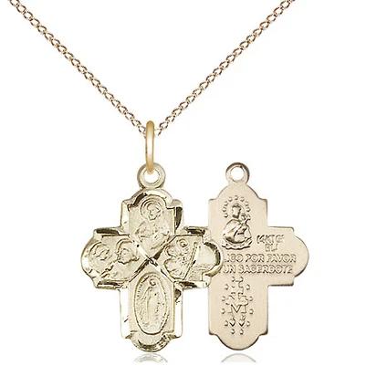 4 Way Medal Necklace - 14K Gold Filled - 3/4 Inch Tall by 1/2 Inch Wide with 18" Chain