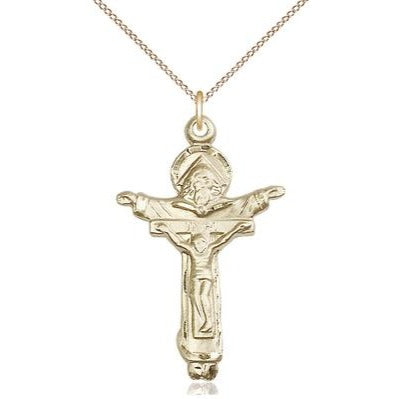 Trinity Crucifix Medal Necklace - 14K Gold Filled - 1-3/8 Inch Tall x 7/8 Inch Wide with 18" Chain
