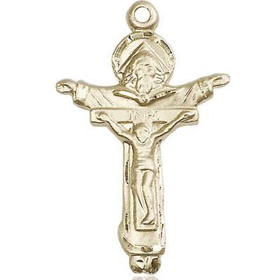 Trinity Crucifix Medal Necklace - 14K Gold Filled - 1-3/8 Inch Tall x 7/8 Inch Wide with 18" Chain