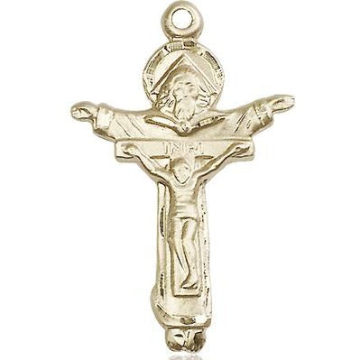 Trinity Crucifix Medal Necklace - 14K Gold - 1-3/8 Inch Tall x 7/8 Inch Wide with 24" Chain