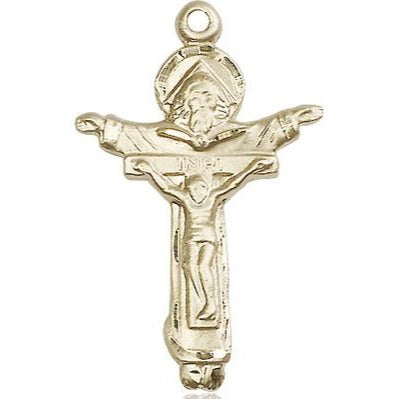 Trinity Crucifix Medal Necklace - 14K Gold - 1-3/8 Inch Tall x 7/8 Inch Wide with 18" Chain