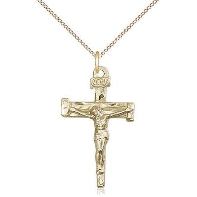 Nail Crucifix Medal Necklace - 14K Gold - 1 Inch Tall x 5/8 Inch Wide with 18" Chain