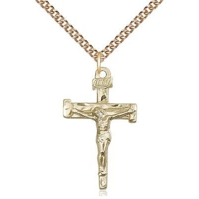 Nail Crucifix Medal Necklace - 14K Gold - 1 Inch Tall x 5/8 Inch Wide with 24" Chain