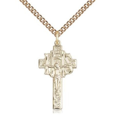 Crucifix-IHS Medal Necklace - 14K Gold Filled - 1 Inch Tall x 1/2 Inch Wide with 24" Chain