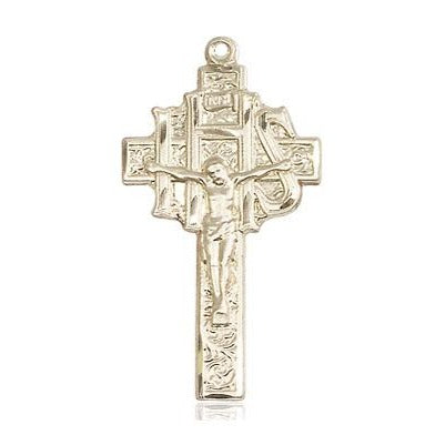 Crucifix-IHS Medal Necklace - 14K Gold - 1 Inch Tall x 1/2 Inch Wide with 18" Chain