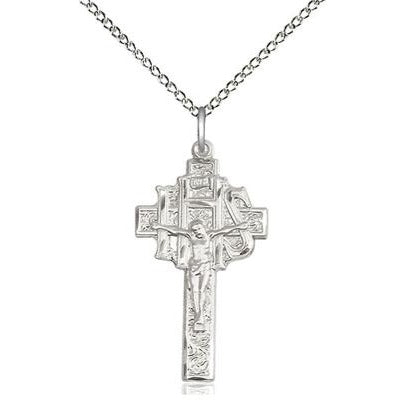 Crucifix-IHS Medal Necklace - Sterling Silver - 1 Inch Tall x 1/2 Inch Wide with 18" Chain