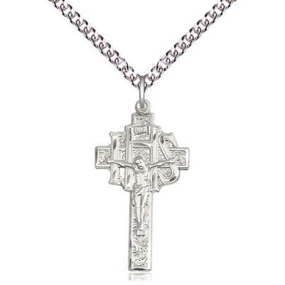 Crucifix-IHS Medal Necklace - Sterling Silver - 1 Inch Tall x 1/2 Inch Wide with 24" Chain