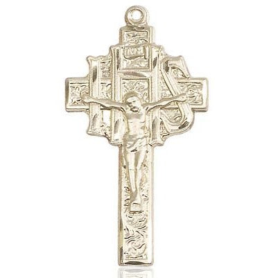 Crucifix-IHS Medal Necklace - 14K Gold - 1-1/4 Inch Tall x 5/8 Inch Wide with 18" Chain