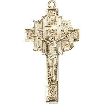 Crucifix Medal - 14K Gold - 1-7/8 Inch Tall x 1 Inch Wide
