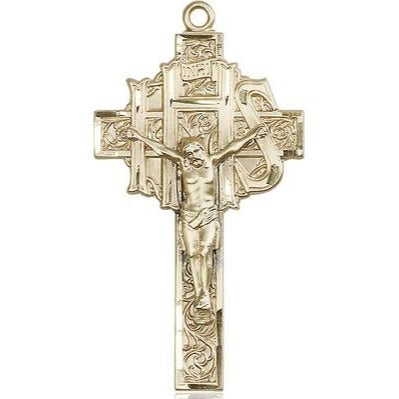 Crucifix Medal Necklace - 14K Gold - 1-7/8 Inch Tall x 1 Inch Wide with 24" Chain
