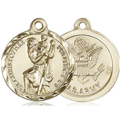 St. Christopher Army Medal Necklace - 14K Gold Filled - 7/8 Inch Tall x 3/4 Inch Wide with 24" Chain