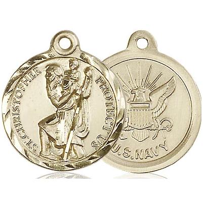 St. Christopher Navy Medal Necklace - 14K Gold Filled - 7/8 Inch Tall x 3/4 Inch Wide with 18" Chain