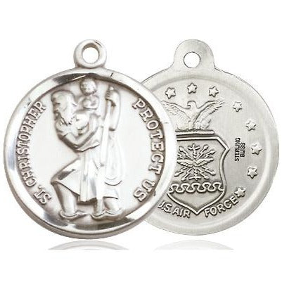 St. Christopher Air Force Medal - Sterling Silver - 7/8 Inch Tall x 3/4 Inch Wide