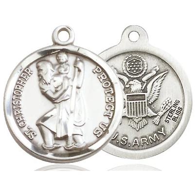 St. Christopher Army Medal - Sterling Silver - 7/8 Inch Tall x 3/4 Inch Wide