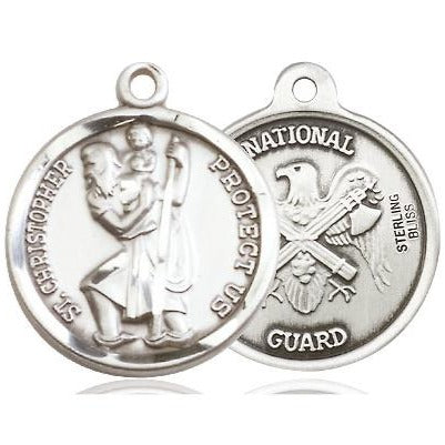 St. Christopher National Guard Medal - Sterling Silver - 7/8 Inch Tall x 3/4 Inch Wide