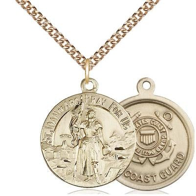 St. Joan of Arc Coast Guard Medal Necklace - 14K Gold - 7/8 Inch Tall x 3/4 Inch Wide with 24" Chain